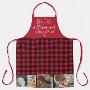 plaid Best chef and grandma photo collage grid red Apron