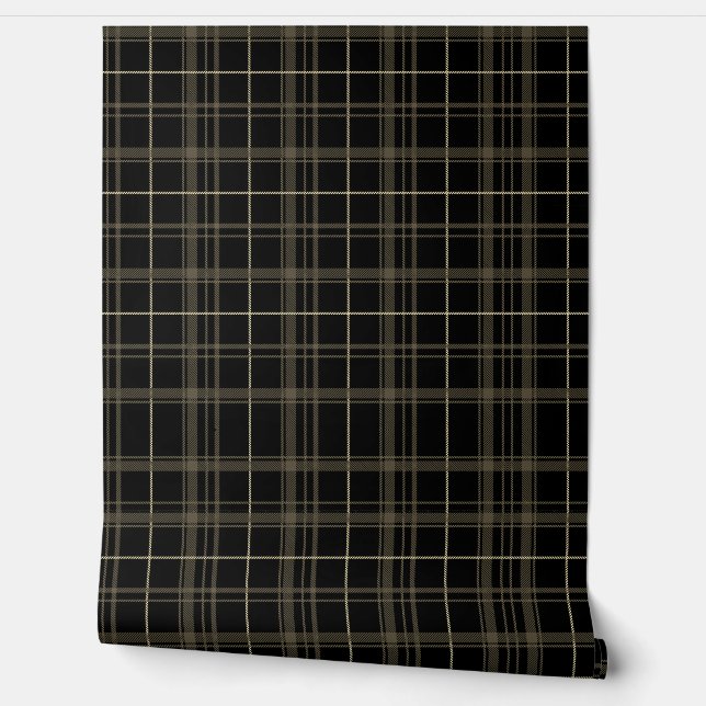 Plaid Black and Tan Peel and Stick  Wallpaper (Unrolling)