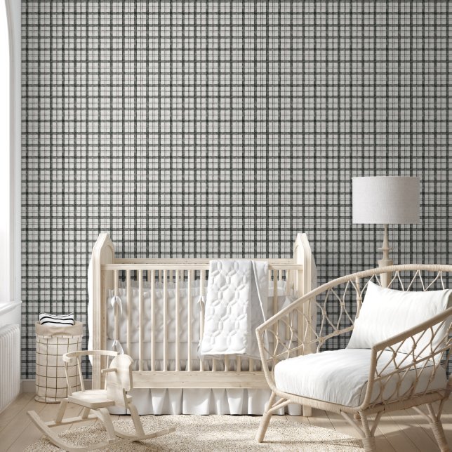 Plaid Black and White Distressed Medium Decor Wallpaper (Kids)