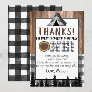 Plaid black and white One Happy Camper Thank You Invitation