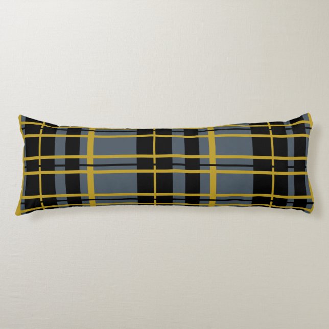 Plaid Black Grey Gold Striped Body Pillow (Front)