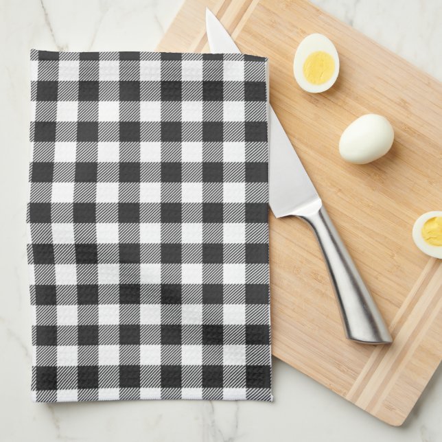 Plaid Black White Buffalo Check Tartan Kitchen Towel (Quarter Fold)