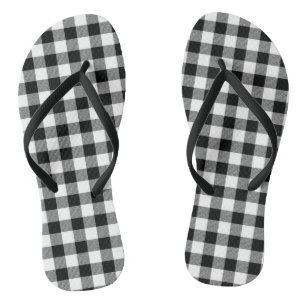 Plaid - Black White - Emo - Pair of Flip Flops