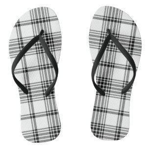 Plaid - Black White - Emo - Pair of Flip Flops