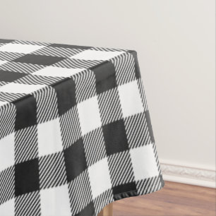 Plaid Black White Gingham Chequered Rustic Tablecloth