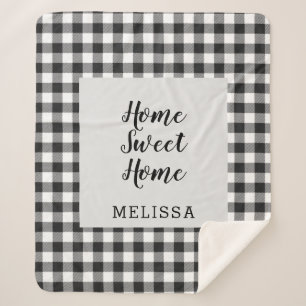 Plaid Black White Gingham Custom Sherpa Blanket
