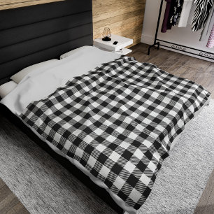 Plaid Black White Gingham Fleece Blanket