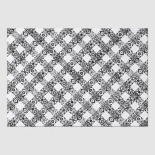 Plaid black white lace gingham pattern Christmas Tissue Paper