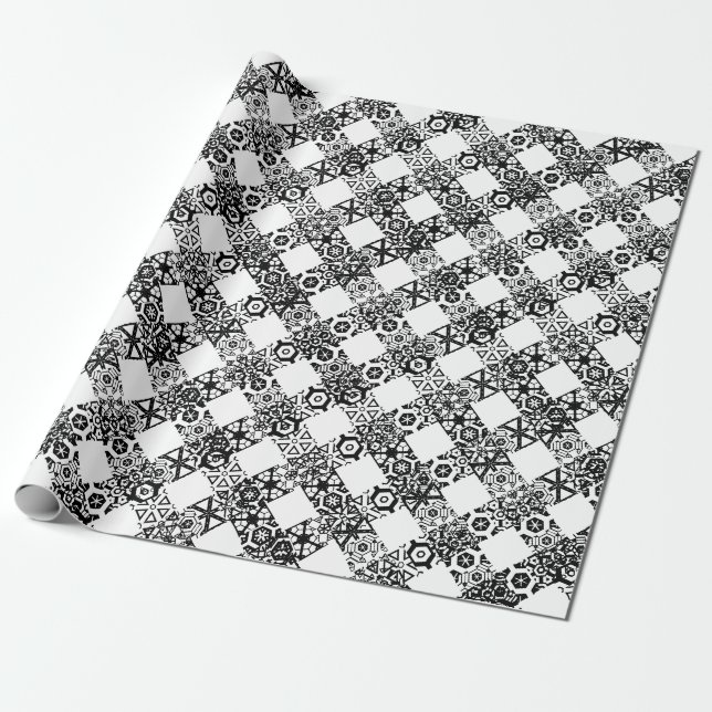 Plaid black white lace gingham pattern Christmas Wrapping Paper (Unrolled)