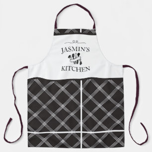 Plaid Black White Tartan Farmhouse Kitchen Apron