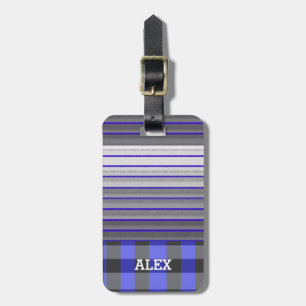 Plaid Blue Black Grey Stripes and Marks Luggage Tag