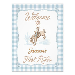 Plaid Blue First Rodeo Welcome Birthday Poster