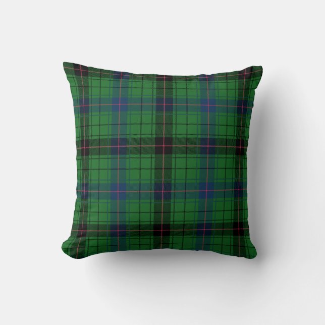 Plaid Blue Green Check Davidson Tartan Throw Pillow (Front)