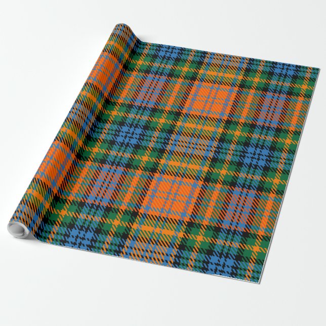 Plaid Blue Orange Green Clan Murray Tartan Wrapping Paper (Unrolled)