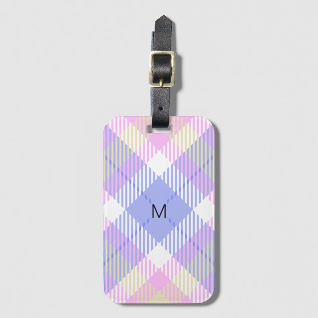 Plaid Blue Pink Yellow Luggage Tag (Front Vertical)