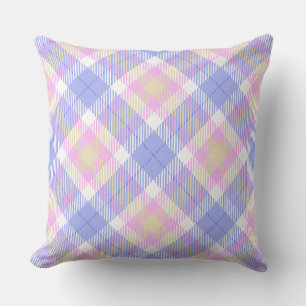 Plaid Blue Pink Yellow Throw Pillow