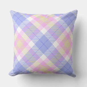Plaid Blue Pink Yellow Throw Pillow