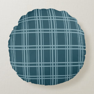 Plaid Blue Round Pillow