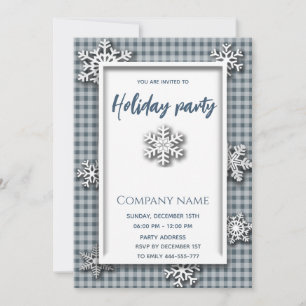 Plaid blue snowflake holiday party corporate  invitation