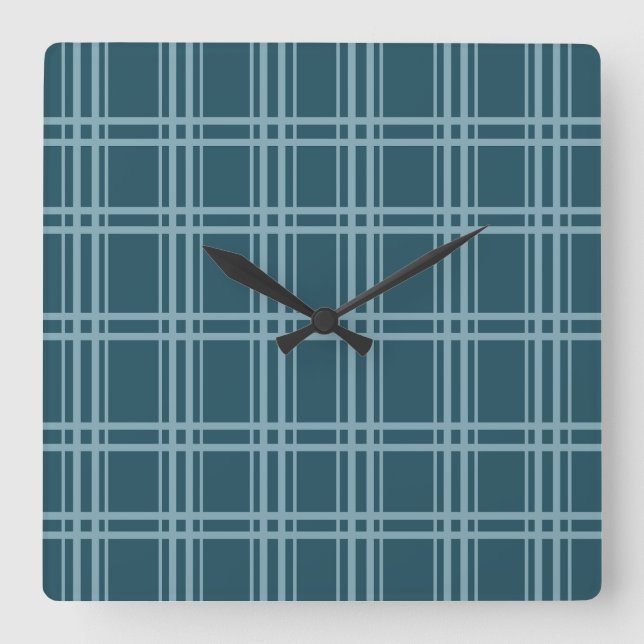 Plaid Blue Square Wall Clock (Front)