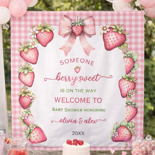 Plaid bow berry sweet baby shower backdrop  tapestry