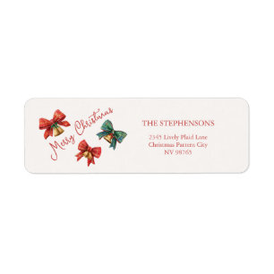 Plaid Bows Bells Christmas Retro Labels