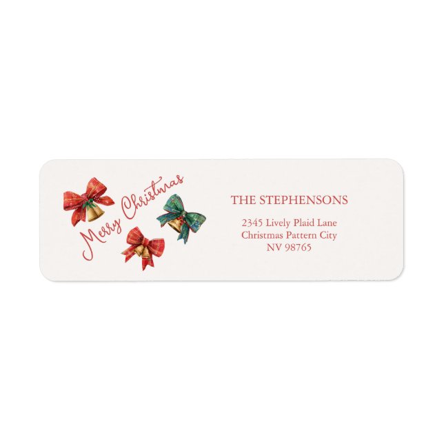 Plaid Bows Bells Christmas Retro Labels (Front)