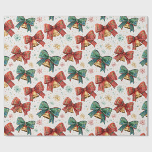 Plaid Bows Bells Retro Christmas  Wrapping Paper