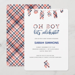 Plaid Boy Clothesline Baby Shower Invitation