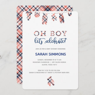 Plaid Boy Clothesline Baby shower Invitation