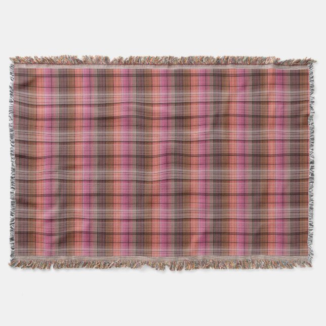 Plaid . Brown pink plaid . Throw Blanket (Front)