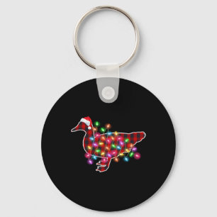 Plaid Buffalo Duck Christmas Pajamas Xmas Lights F Keychain
