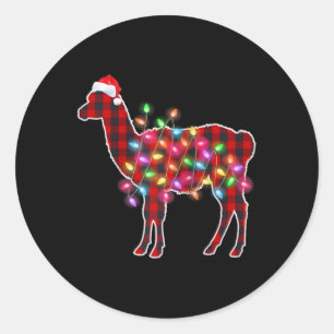 Plaid Buffalo Llama Christmas Pajamas Xmas Lights Classic Round Sticker