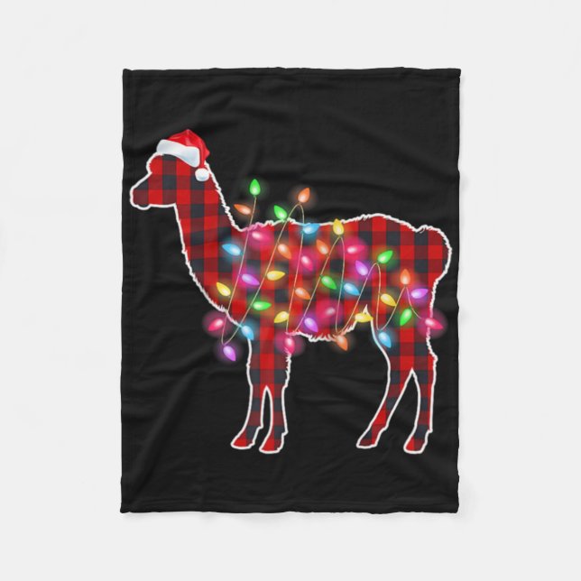 Plaid Buffalo Llama Christmas Pajamas Xmas Lights  Fleece Blanket (Front)