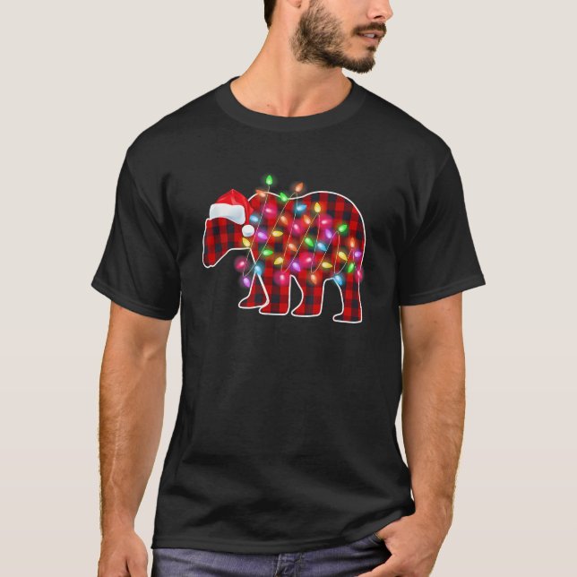 Plaid Buffalo Polar Bear Christmas Lights Pajamas  T-Shirt (Front)