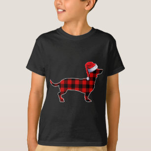 Plaid Buffalo Santa Dachshund Christmas Dog T-Shirt