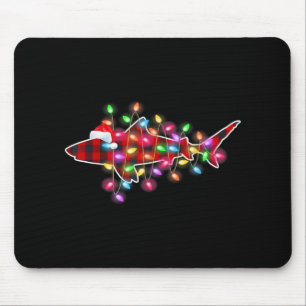 Plaid Buffalo Shark Christmas Pajamas Xmas Lights Mouse Pad