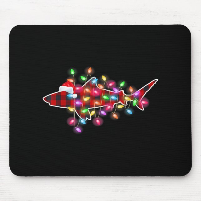 Plaid Buffalo Shark Christmas Pajamas Xmas Lights  Mouse Pad (Front)
