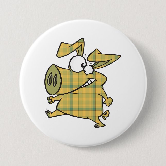 Plaid Cartoon Pig Funny Tartan Farm Animal 3 Inch Round Button (Front)