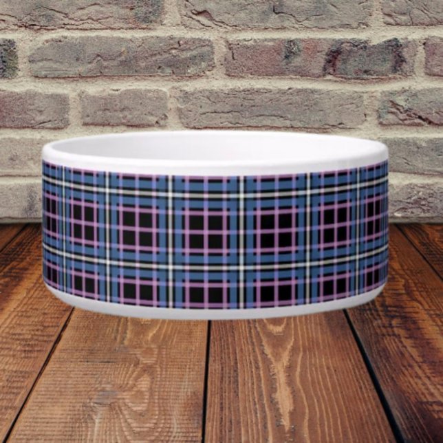 Plaid Ceramic Pet Bowl – Blue & Lavender Chequered (Creator Uploaded)