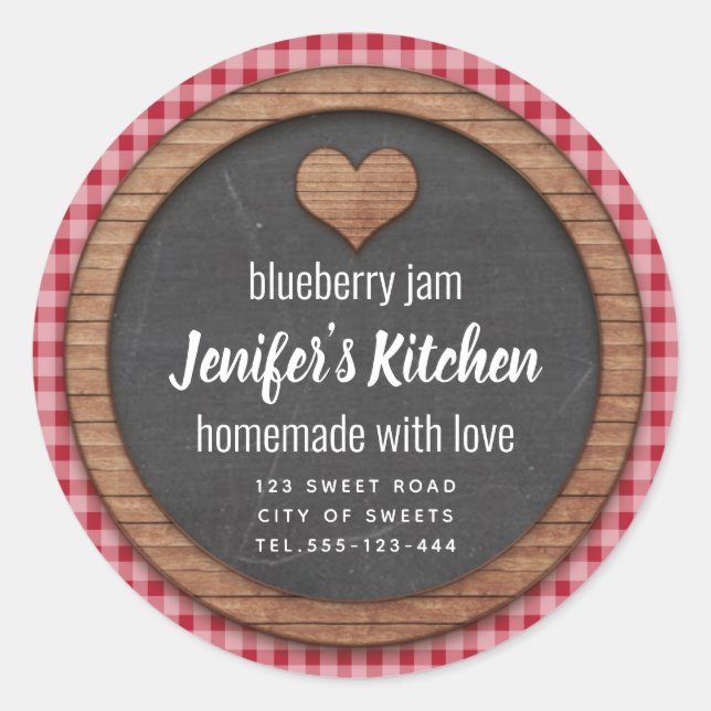 Plaid Chalkboard heart homemade jam Square Sticker (Front)