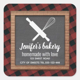 Plaid Chalkboard whisk rolling pin bakery Square S Square Sticker