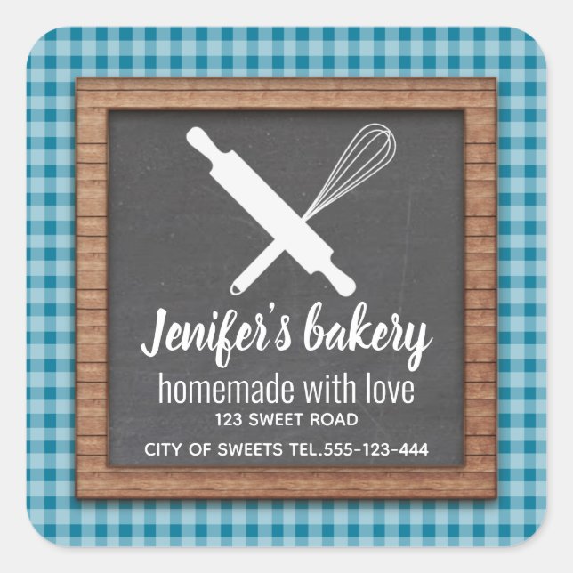 Plaid Chalkboard whisk rolling pin bakery Square Sticker (Front)