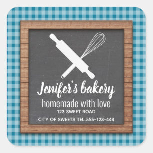 Plaid Chalkboard whisk rolling pin bakery Square Sticker
