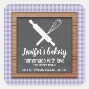 Plaid Chalkboard whisk rolling pin bakery Square Sticker