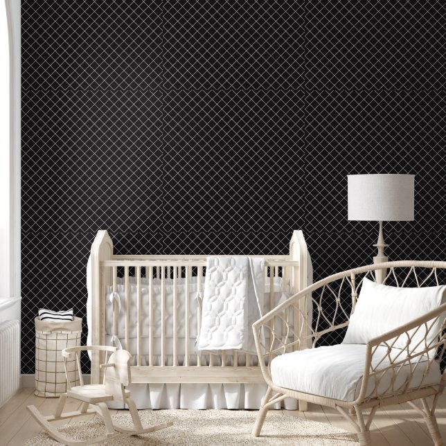 Plaid Check Square Black Room Wallpaper (Kids)