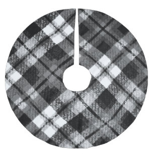 Plaid Check Tartan Black White Farmhouse Modern Brushed Polyester Tree Skirt