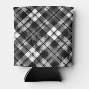 Plaid Check Tartan Black White Farmhouse Modern  Can Cooler
