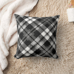 Plaid Check Tartan Black White Farmhouse Modern Throw Pillow