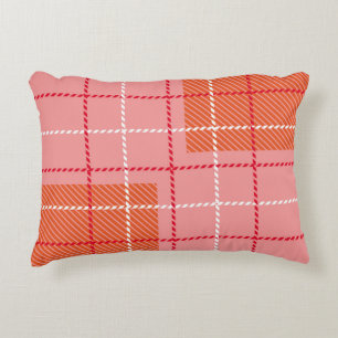 Plaid Checkered Fabric Pattern in pink, pale oran Accent Pillow